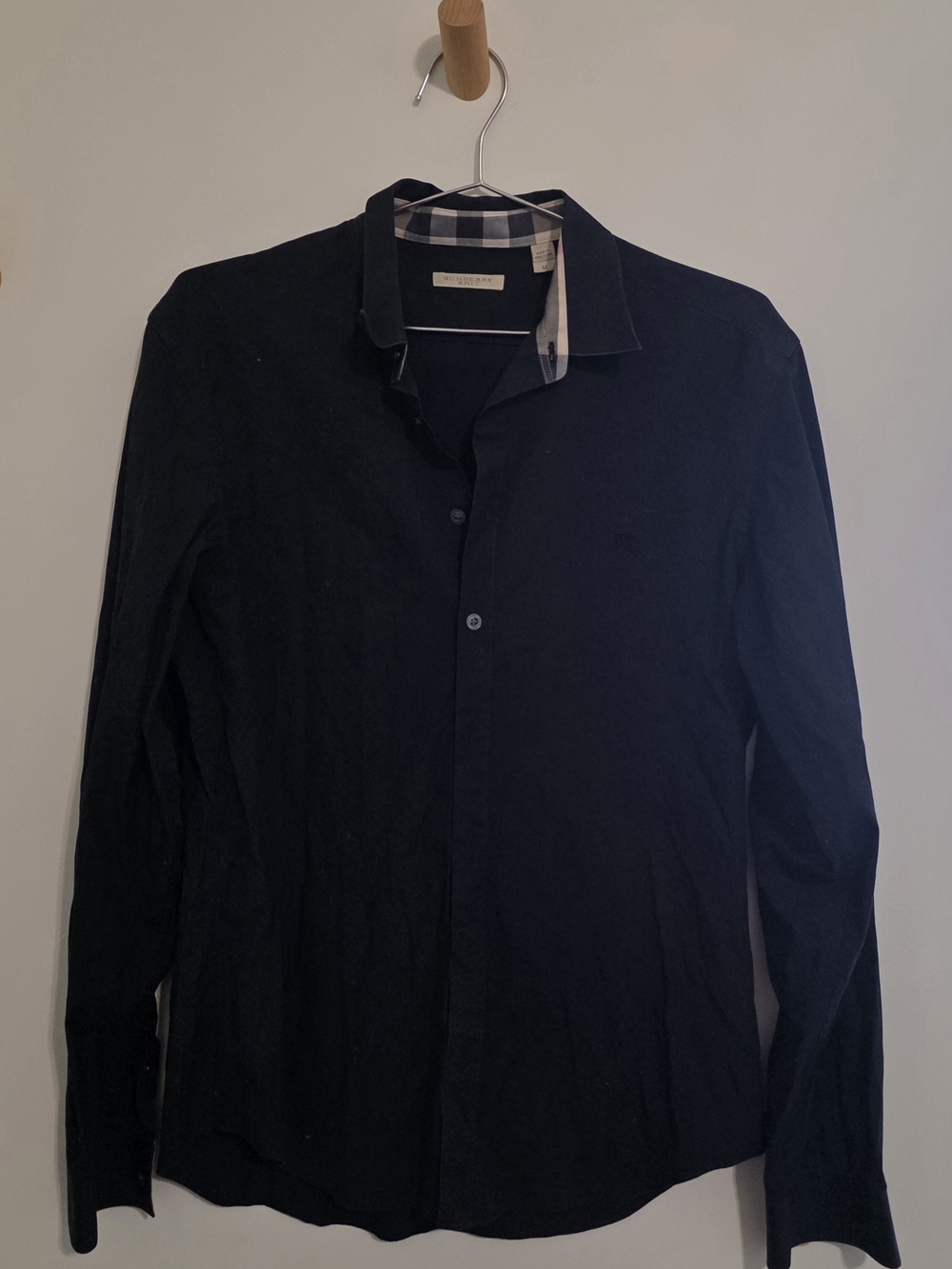 Burberry Black Button-Down Shirt with Tartan Collar